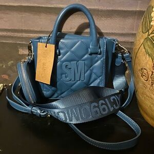 Steve Madden blue quilted small top handle convertible tote bag purse